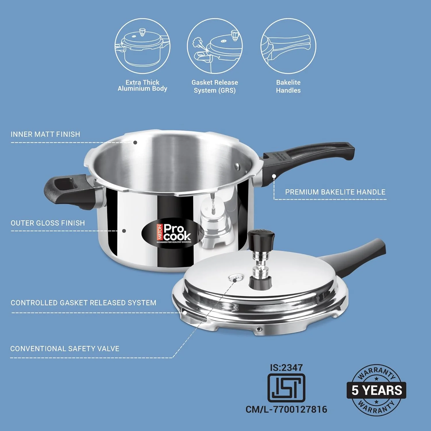 زودپز آلومینیومی القایی میلتون پرو کوک با درب بیرونی، 5 لیتر، نقره ای، سیستم رهاسازی واشر، ایمن برای مواد غذایی، القایی، صفحه داغ، ایمن در برابر شعله، دسته باکالیت ممتاز، دریچه اطمینان زودپز آلومینیومی القایی میلتون پرو کوک با درب بیرونی، 5 لیتر، نقره ای، سیستم رهاسازی واشر، ایمن برای مواد غذایی، القایی، صفحه داغ، ایمن در برابر شعله، دسته باکالیت ممتاز، دریچه اطمینان