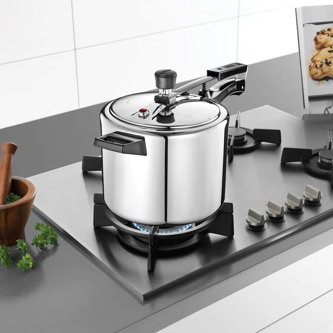 زودپز درب داخلی استیل ضد زنگ سه لایه 18/8 Shri & Sam، زودپز با شیر اطمینان اضافی، مناسب برای اجاق های القایی و گازی، نقره ای، (3 لیتر)