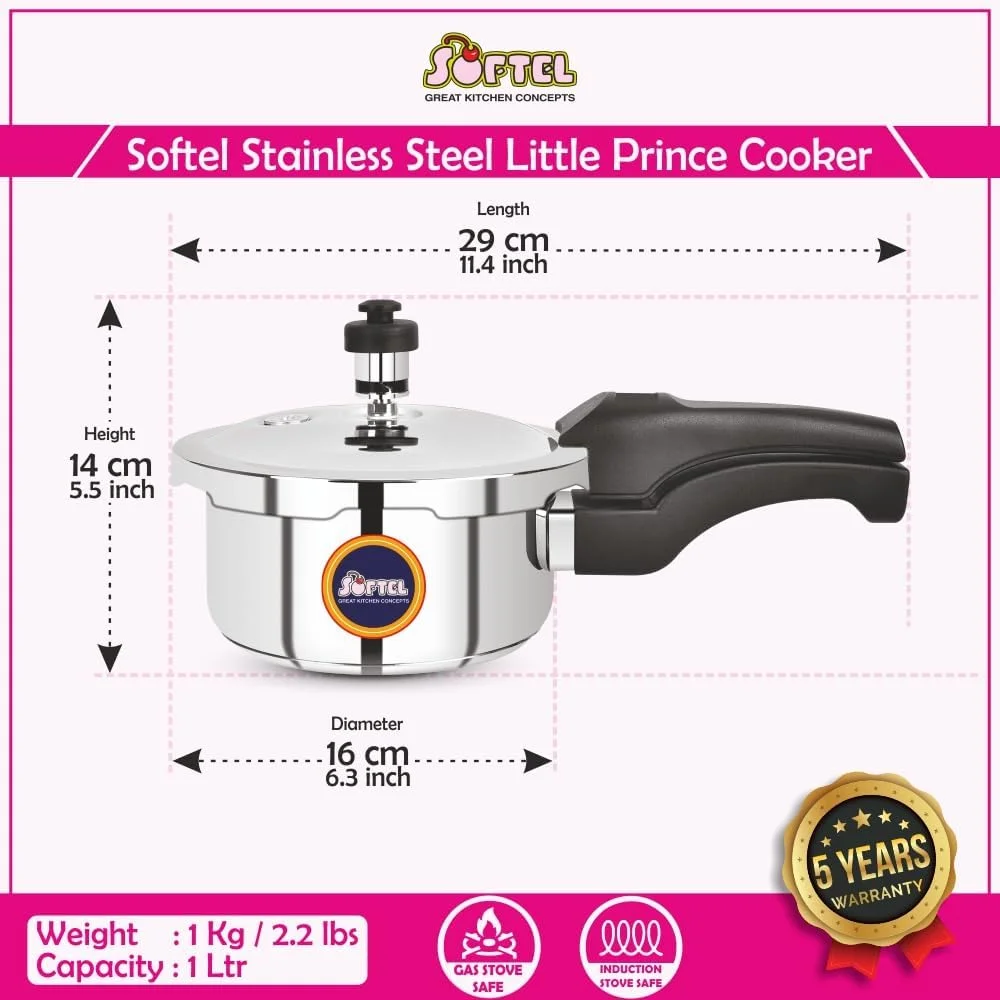 زودپز استیل سافتل مدل Little Prince با ظرفیت 1 لیتر، درب خارجی، مناسب برای اجاق گازهای القایی، رنگ نقره ای زودپز استیل سافتل مدل Little Prince با ظرفیت 1 لیتر، درب خارجی، مناسب برای اجاق گازهای القایی، رنگ نقره ای