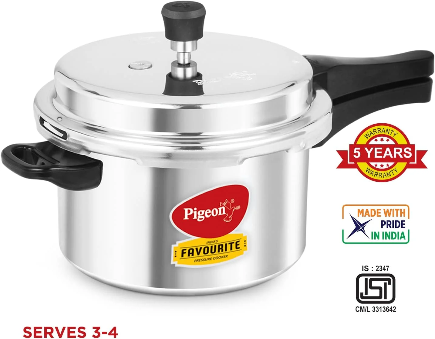 Pigeon by Stovekraft Favourite Induction Base Aluminum Pressure Cooker with Outer Lid, 5 Litres, Silver Pigeon by Stovekraft Favourite Induction Base Aluminum Pressure Cooker with Outer Lid, 5 Litres, Silver