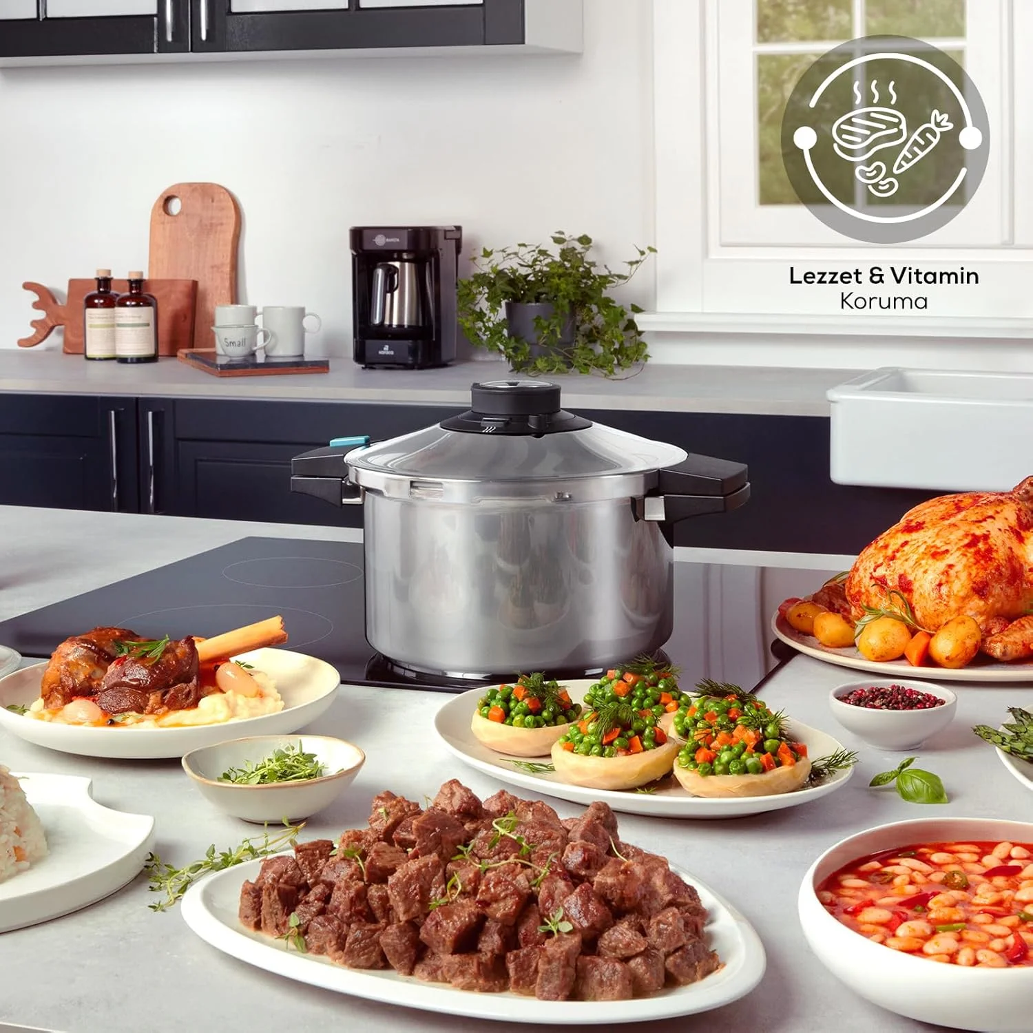 ست زودپز استیل دو تکه کاراجا مدل Quick & Safe، ۴ و ۶ لیتری، قابلمه چند منظوره القایی، ۲ برنامه پخت، قابل شستشو در ماشین ظرفشویی، مناسب برای انواع اجاق گاز، نقره ای (کوچک و بزرگ)