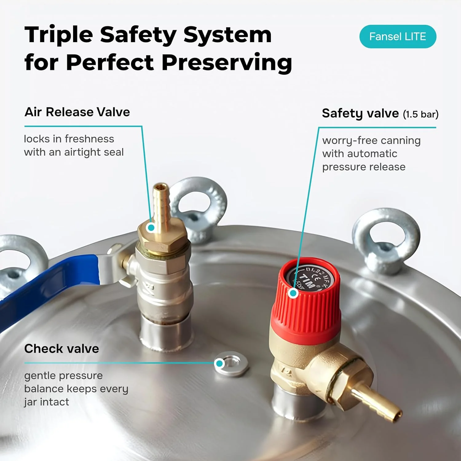 زودپز استیل "FANSEL LITE" با ظرفیت 8 لیتر / 8.4 کوارت، مناسب برای کنسرو کردن، دارای 2 حالت استریلیزاسیون - تا 5 قوطی 0.5 لیتری، مناسب برای انواع اجاق گاز