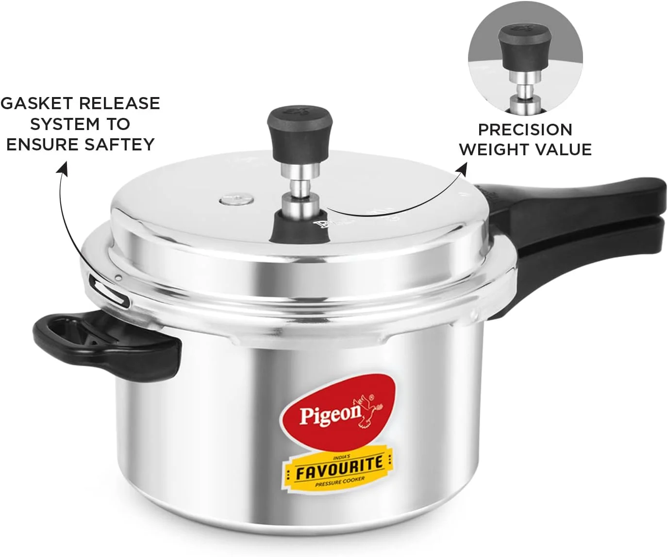 Pigeon by Stovekraft Favourite Induction Base Aluminum Pressure Cooker with Outer Lid, 5 Litres, Silver Pigeon by Stovekraft Favourite Induction Base Aluminum Pressure Cooker with Outer Lid, 5 Litres, Silver