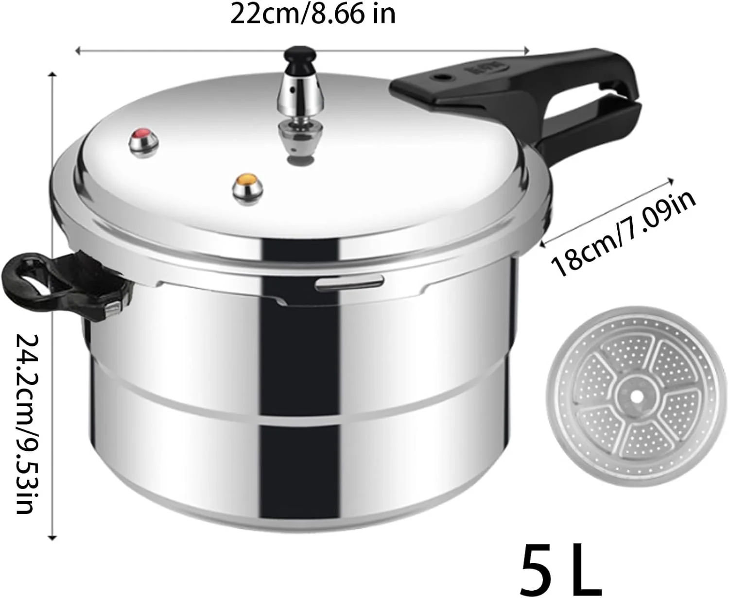 Stove Top Pressure Cooker - 5L Grain Cooker with Steamer Insert - Aluminum Alloy Cookware for Meat Poultry Seafood Vegetable Kitchen Cook Restaurant Stove Top Pressure Cooker - 5L Grain Cooker with Steamer Insert - Aluminum Alloy Cookware for Meat Poultry Seafood Vegetable Kitchen Cook Restaurant