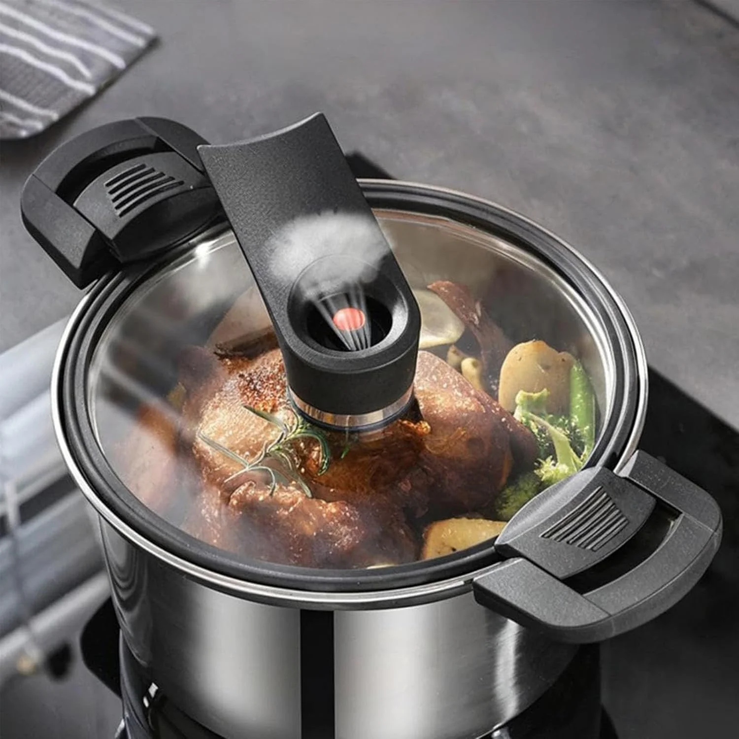 زودپز استیل 304، زودپز کم فشار چند منظوره با ظرفیت زیاد و عمیق، مناسب برای نمایشگاه های تجاری و هدایای تجاری، 20 سانتی متر