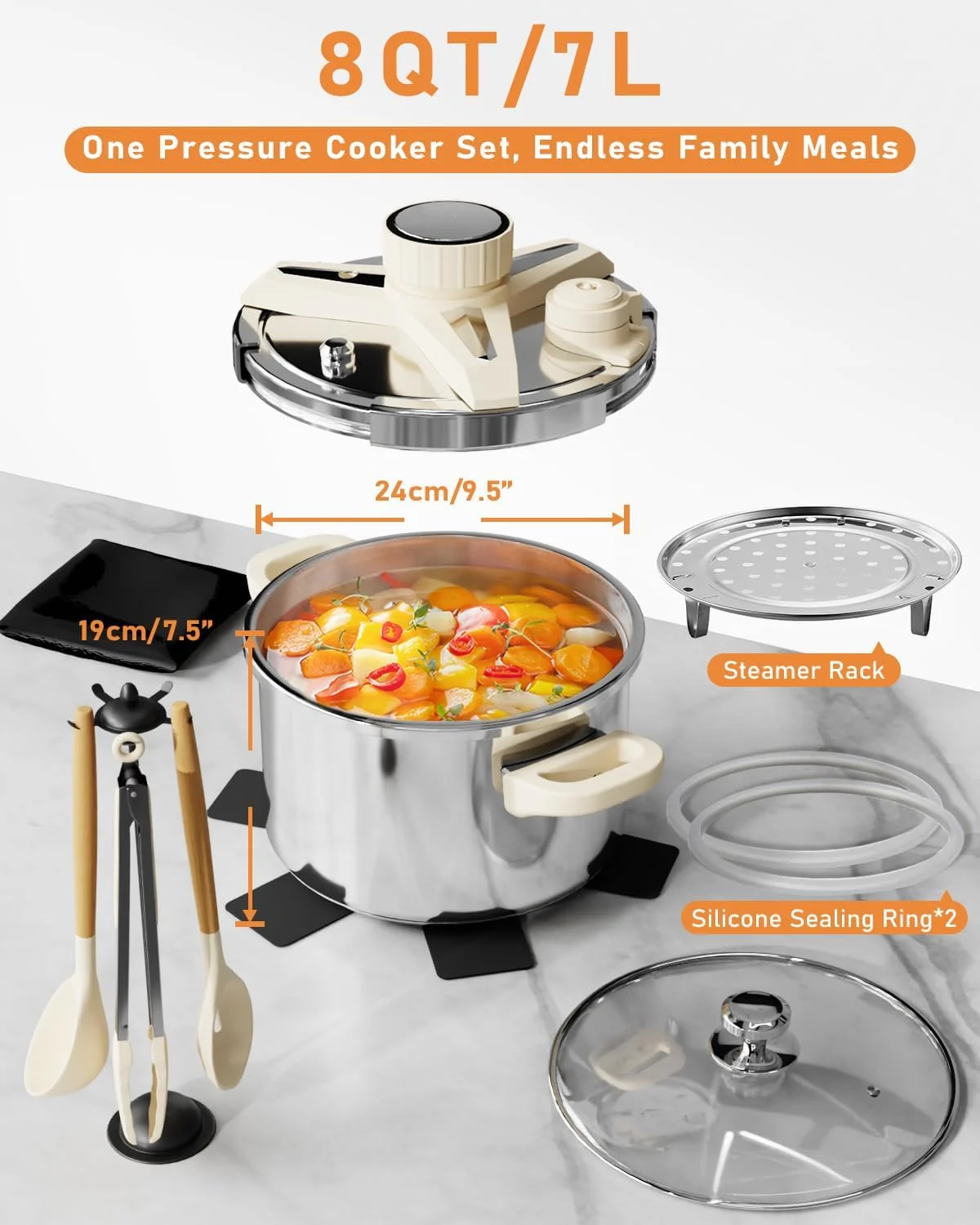 زودپز استیل 7 لیتری، ست 10 تکه Olla de presion، زودپز با 3 تنظیمات PSI، دریچه تخلیه و دستگاه های محافظتی متعدد، سازگار با اجاق گازهای القایی و گازی، قابل شستشو در ماشین ظرفشویی زودپز استیل 7 لیتری، ست 10 تکه Olla de presion، زودپز با 3 تنظیمات PSI، دریچه تخلیه و دستگاه های محافظتی متعدد، سازگار با اجاق گازهای القایی و گازی، قابل شستشو در ماشین ظرفشویی