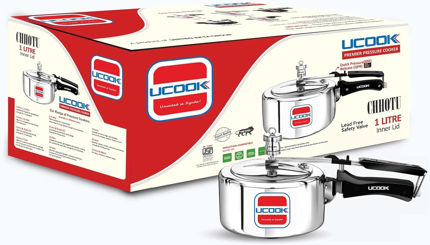 زودپز آلومینیومی یوکوک مدل Chhotu Premier Plus با درب داخلی و پایه القایی، ۱ لیتر، نقره ای زودپز آلومینیومی یوکوک مدل Chhotu Premier Plus با درب داخلی و پایه القایی، ۱ لیتر، نقره ای