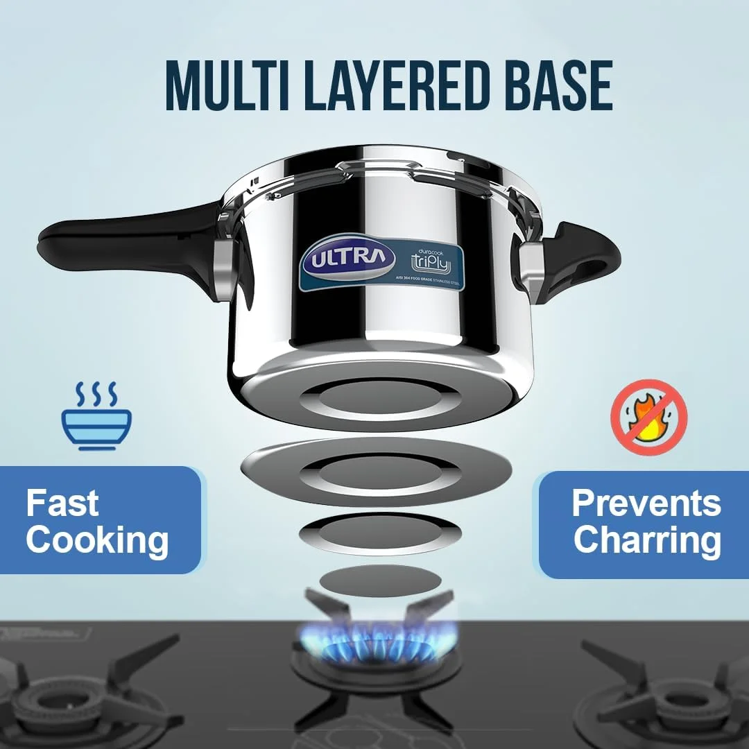 زودپز الترا دورا کوک Triply با ظرفیت 3.5 لیتر، استیل 304 گرید غذایی، ضد برآمدگی 'SCTS'، جمع کننده کف، پایه پهن برای پخت سریع - صرفه جویی در گاز. دسته های باکلیت جامد، بدنه 3 لایه، مناسب برای اجاق های القایی، دارای استاندارد ISI. زودپز الترا دورا کوک Triply با ظرفیت 3.5 لیتر، استیل 304 گرید غذایی، ضد برآمدگی 'SCTS'، جمع کننده کف، پایه پهن برای پخت سریع - صرفه جویی در گاز. دسته های باکلیت جامد، بدنه 3 لایه، مناسب برای اجاق های القایی، دارای استاندارد ISI.