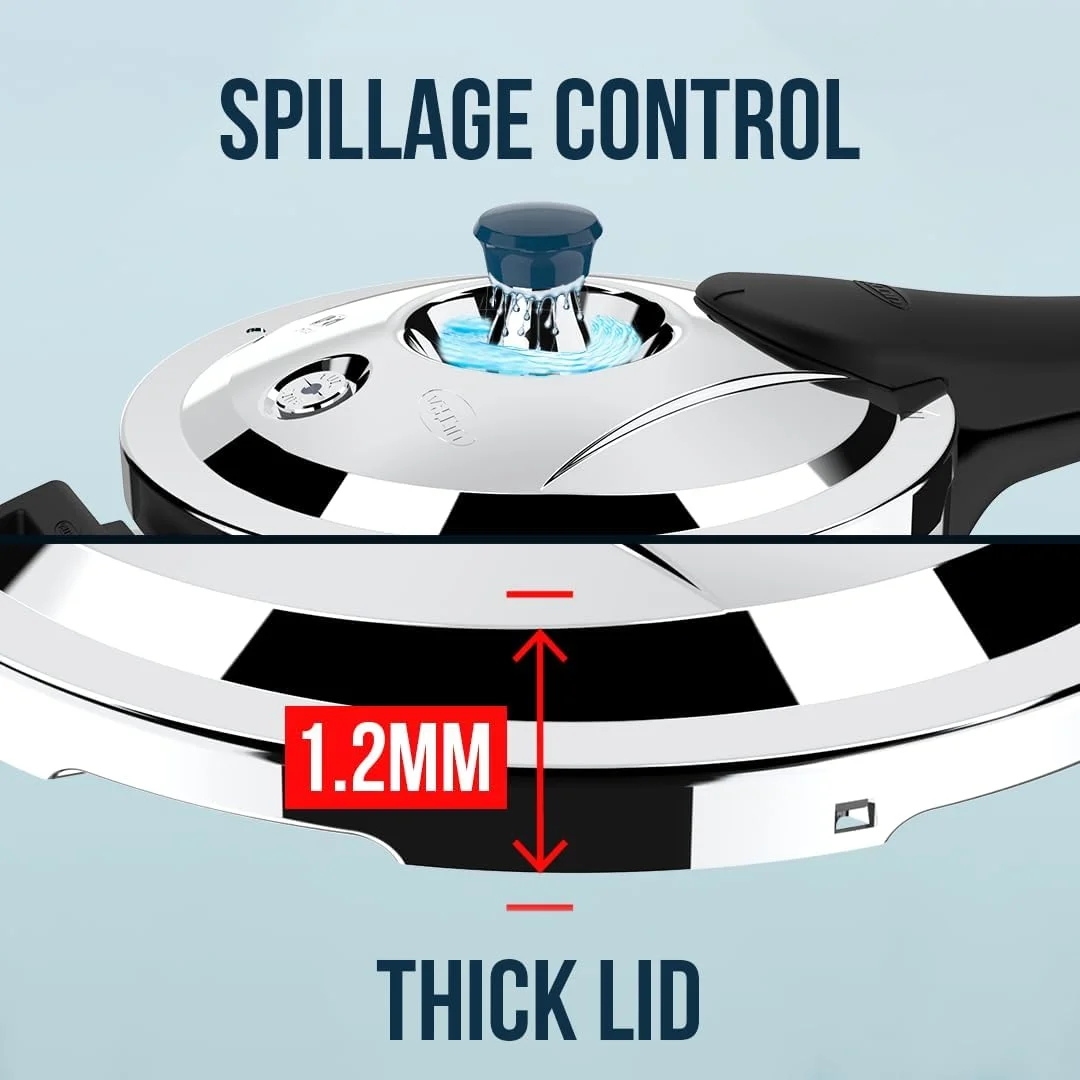 زودپز الترا دورا کوک Triply با ظرفیت 3.5 لیتر، استیل 304 گرید غذایی، ضد برآمدگی 'SCTS'، جمع کننده کف، پایه پهن برای پخت سریع - صرفه جویی در گاز. دسته های باکلیت جامد، بدنه 3 لایه، مناسب برای اجاق های القایی، دارای استاندارد ISI. زودپز الترا دورا کوک Triply با ظرفیت 3.5 لیتر، استیل 304 گرید غذایی، ضد برآمدگی 'SCTS'، جمع کننده کف، پایه پهن برای پخت سریع - صرفه جویی در گاز. دسته های باکلیت جامد، بدنه 3 لایه، مناسب برای اجاق های القایی، دارای استاندارد ISI.