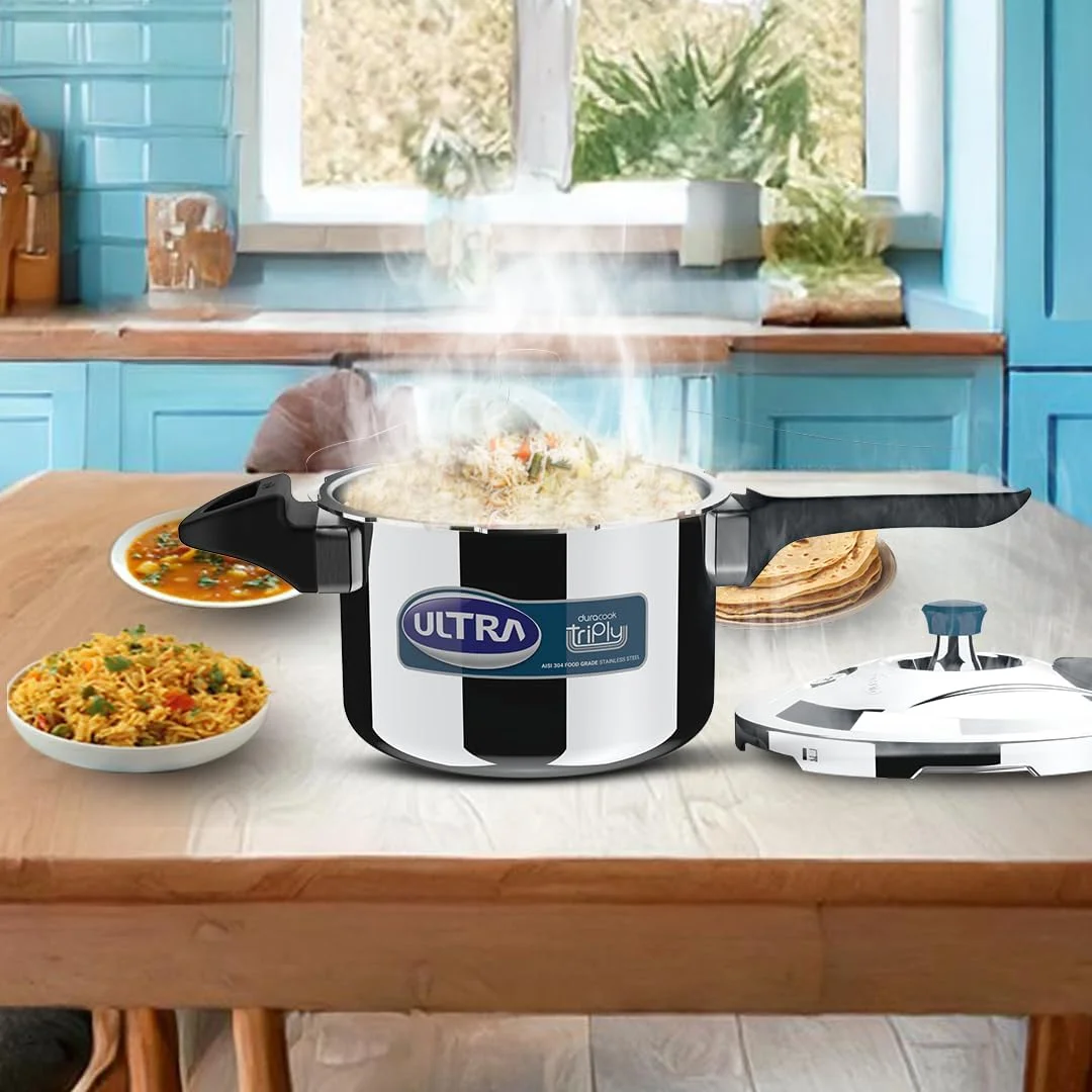 زودپز الترا دورا کوک Triply با ظرفیت 3.5 لیتر، استیل 304 گرید غذایی، ضد برآمدگی 'SCTS'، جمع کننده کف، پایه پهن برای پخت سریع - صرفه جویی در گاز. دسته های باکلیت جامد، بدنه 3 لایه، مناسب برای اجاق های القایی، دارای استاندارد ISI. زودپز الترا دورا کوک Triply با ظرفیت 3.5 لیتر، استیل 304 گرید غذایی، ضد برآمدگی 'SCTS'، جمع کننده کف، پایه پهن برای پخت سریع - صرفه جویی در گاز. دسته های باکلیت جامد، بدنه 3 لایه، مناسب برای اجاق های القایی، دارای استاندارد ISI.