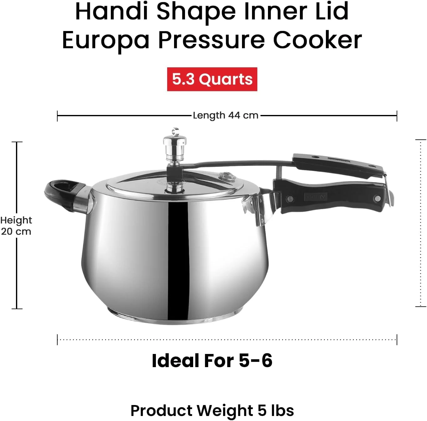 زودپز استیل وینو مدل Europa با درب داخلی و طراحی هندی - ظرفیت 5 لیتر زودپز استیل وینو مدل Europa با درب داخلی و طراحی هندی - ظرفیت 5 لیتر