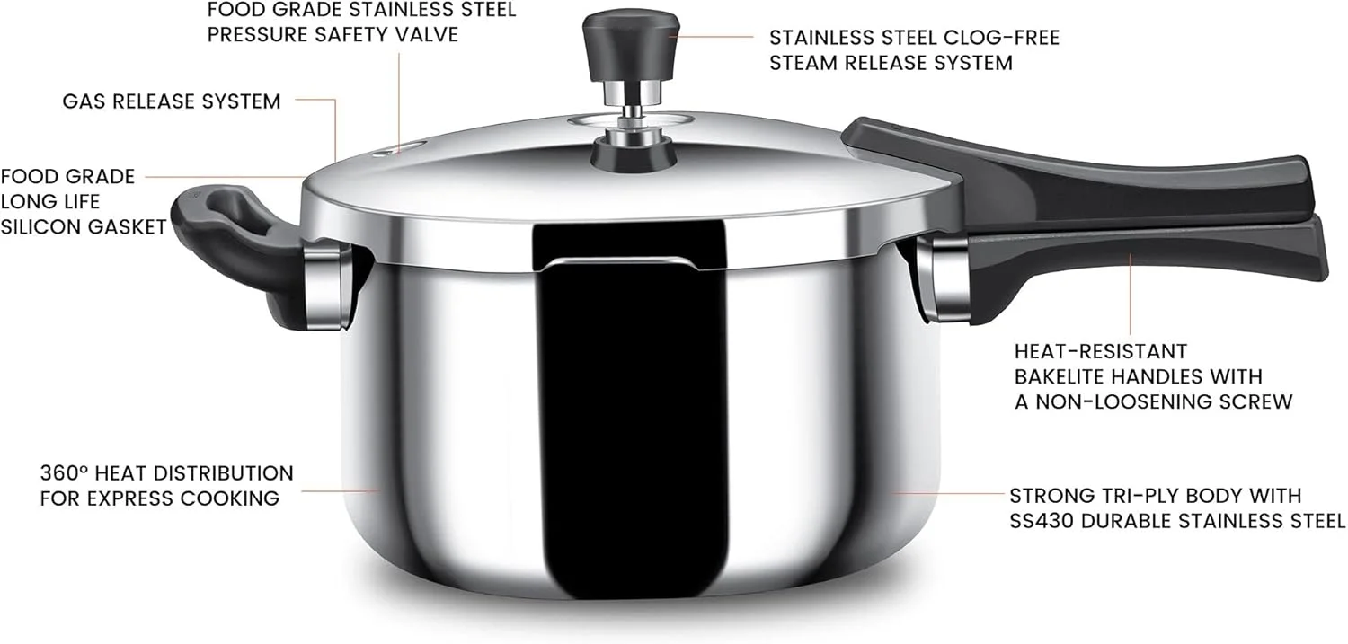 زودپز استال Xpress Cooker Triply، بلند، 5 لیتری، مناسب برای اجاق القایی، زودپز با درب بیرونی، سازگار با اجاق گاز و القایی، استیل ضد زنگ، نقره ای زودپز استال Xpress Cooker Triply، بلند، 5 لیتری، مناسب برای اجاق القایی، زودپز با درب بیرونی، سازگار با اجاق گاز و القایی، استیل ضد زنگ، نقره ای