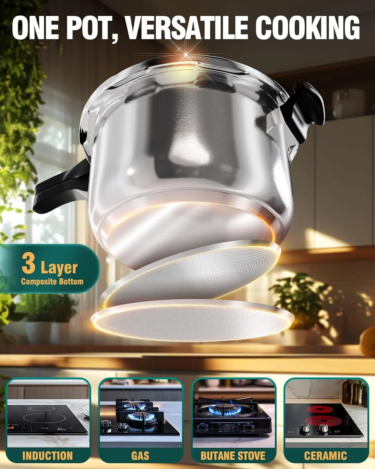 زودپز استیل WantJoin با ظرفیت 6 کوارت، قابلمه زودپز تجاری مناسب برای پخت و پز تحت فشار یا بخارپز کردن، سازگار با اجاق گاز و اجاق القایی زودپز استیل WantJoin با ظرفیت 6 کوارت، قابلمه زودپز تجاری مناسب برای پخت و پز تحت فشار یا بخارپز کردن، سازگار با اجاق گاز و اجاق القایی