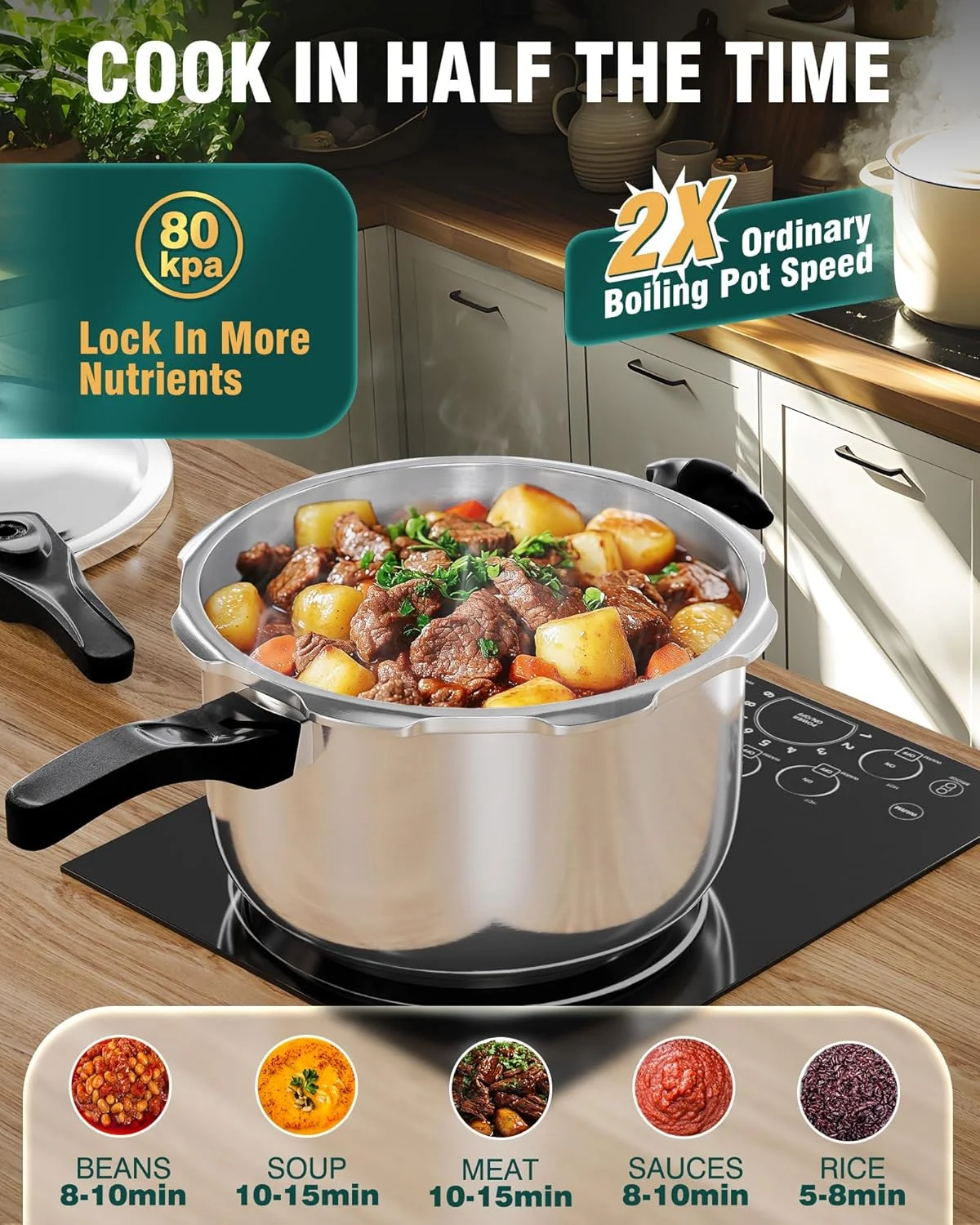 زودپز استیل WantJoin با ظرفیت 6 کوارت، قابلمه زودپز تجاری مناسب برای پخت و پز تحت فشار یا بخارپز کردن، سازگار با اجاق گاز و اجاق القایی زودپز استیل WantJoin با ظرفیت 6 کوارت، قابلمه زودپز تجاری مناسب برای پخت و پز تحت فشار یا بخارپز کردن، سازگار با اجاق گاز و اجاق القایی