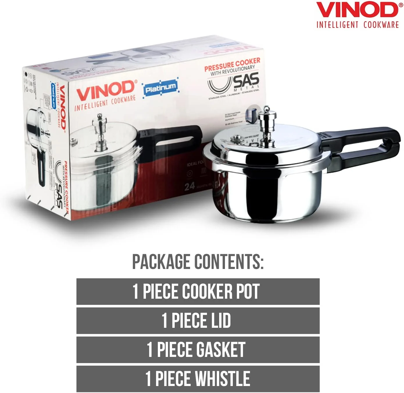 زودپز استیل ضد زنگ 2 لیتری ته ساندویچی Vinod مدل V-2L، نقره ای، متوسط زودپز استیل ضد زنگ 2 لیتری ته ساندویچی Vinod مدل V-2L، نقره ای، متوسط
