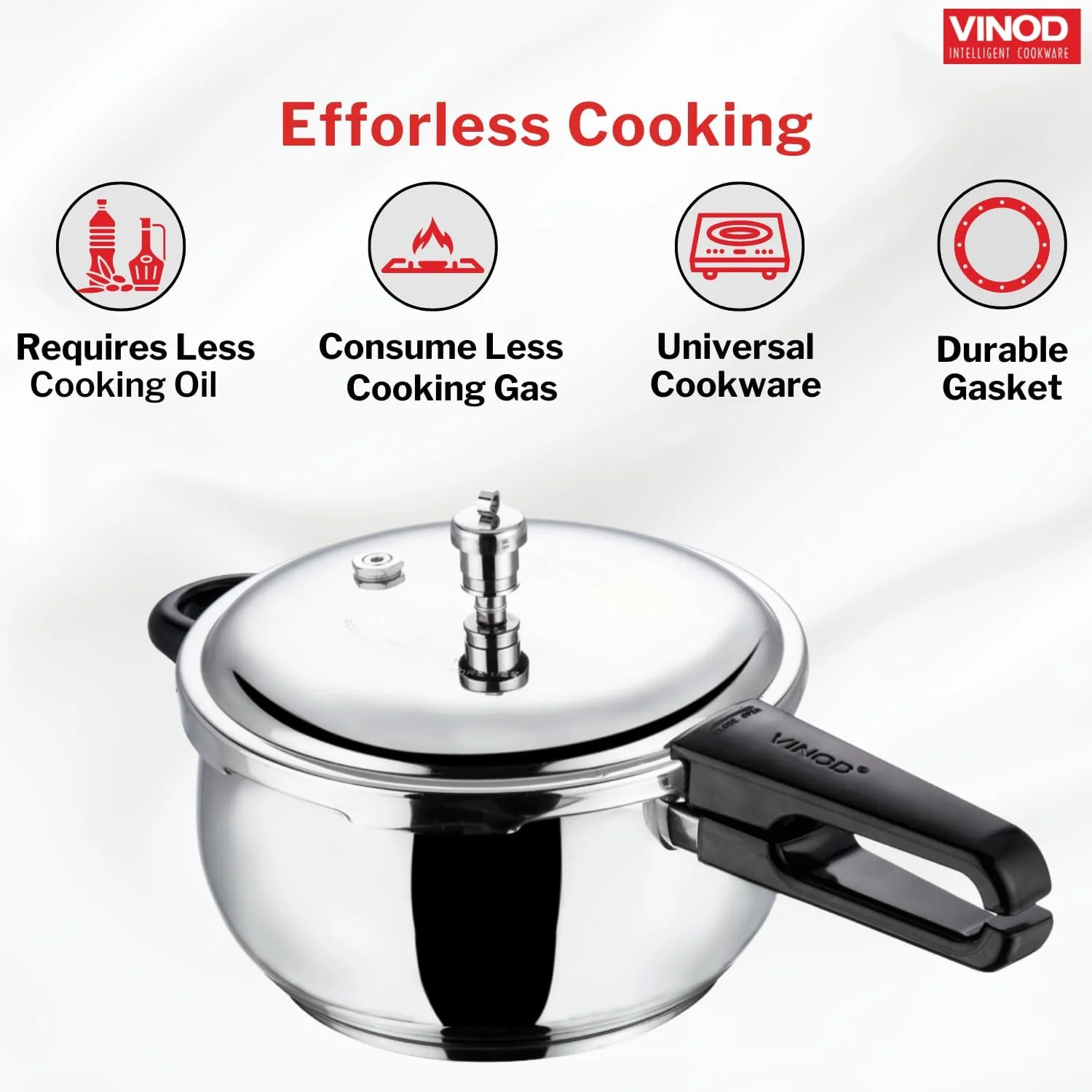 زودپز استیل ضد زنگ 18/8 مدل Splendid Plus  Vinod - ظرفیت 5.5 لیتر به همراه درب شیشه ای اضافی