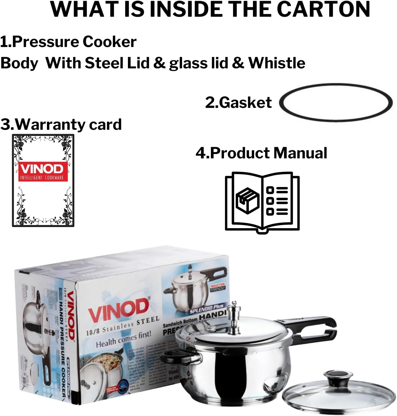 زودپز استیل ضد زنگ 18/8 مدل Splendid Plus  Vinod - ظرفیت 5.5 لیتر به همراه درب شیشه ای اضافی