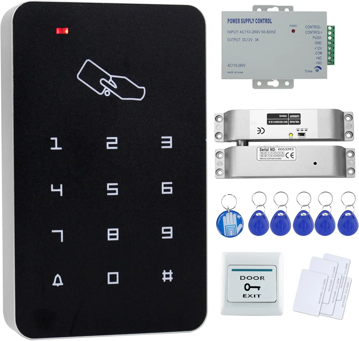 سیستم کنترل دسترسی درب RFID OBO HANDS شامل صفحه کلید + قفل زبانه برقی NC + منبع تغذیه + دکمه خروج + 10 عدد جاسوئیچی/کارت سیستم کنترل دسترسی درب RFID OBO HANDS شامل صفحه کلید + قفل زبانه برقی NC + منبع تغذیه + دکمه خروج + 10 عدد جاسوئیچی/کارت