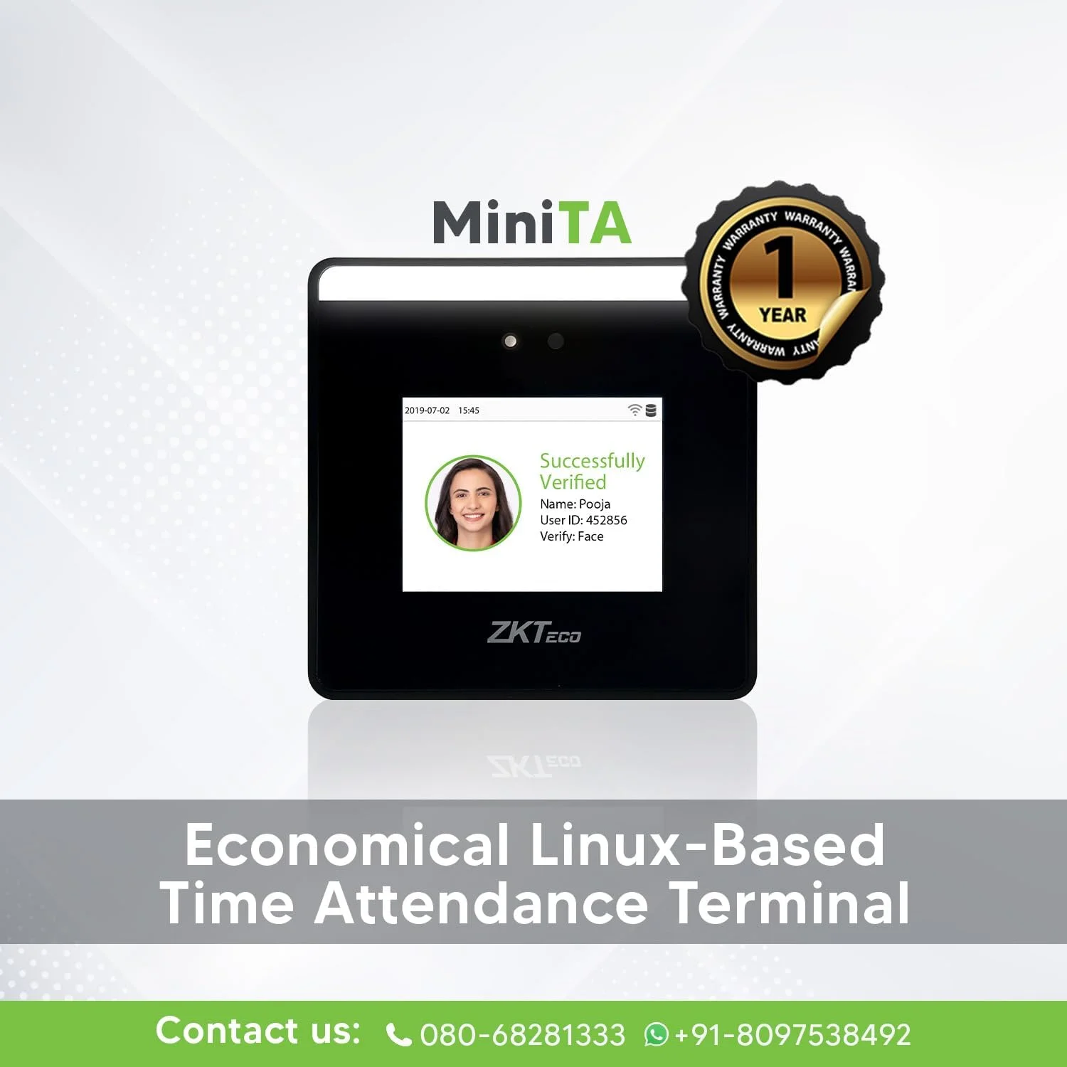 دستگاه حضور و غیاب و کنترل دسترسی تشخیص چهره بدون تماس ZKTeco MiniTA | WiFi، اپلیکیشن موبایل، نرم افزار رایگان تحت وب/ابر | ایده آل برای دفتر