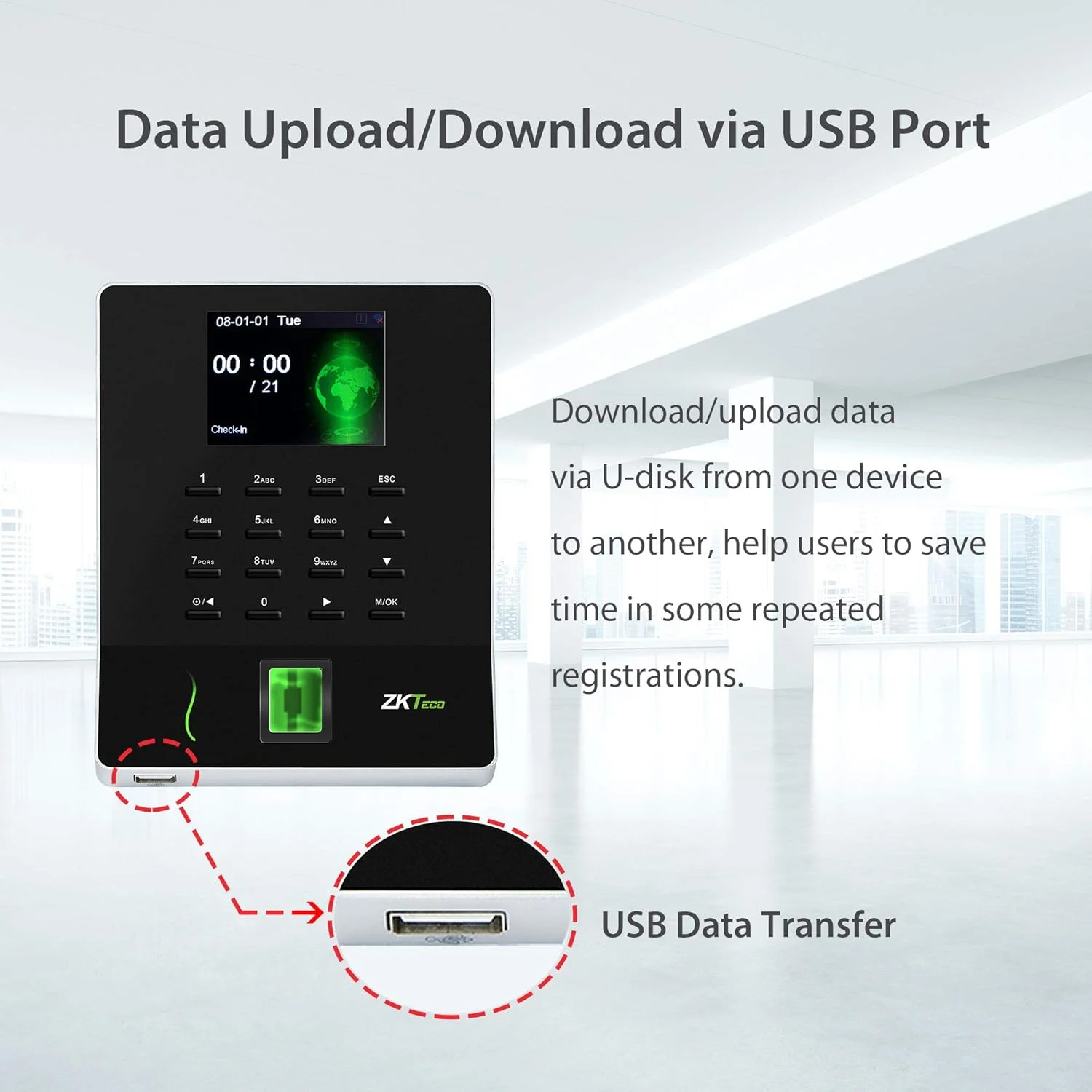 دستگاه حضور و غیاب اثر انگشتی ZKTeco WL20 | ترمینال بیومتریک حضور و غیاب با اتصال Wi-Fi و USB | نرم افزار رایگان مبتنی بر ابر دستگاه حضور و غیاب اثر انگشتی ZKTeco WL20 | ترمینال بیومتریک حضور و غیاب با اتصال Wi-Fi و USB | نرم افزار رایگان مبتنی بر ابر