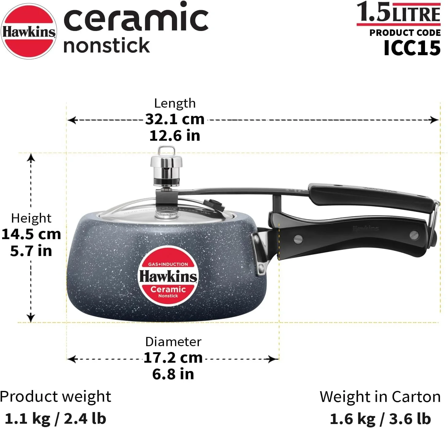 ست زودپز هندی/کنتورا هاوکینز با درب داخلی و روکش سرامیکی نچسب گرانیتی، خاکستری (1.5 لیتر و 3 لیتر) ست زودپز هندی/کنتورا هاوکینز با درب داخلی و روکش سرامیکی نچسب گرانیتی، خاکستری (1.5 لیتر و 3 لیتر)