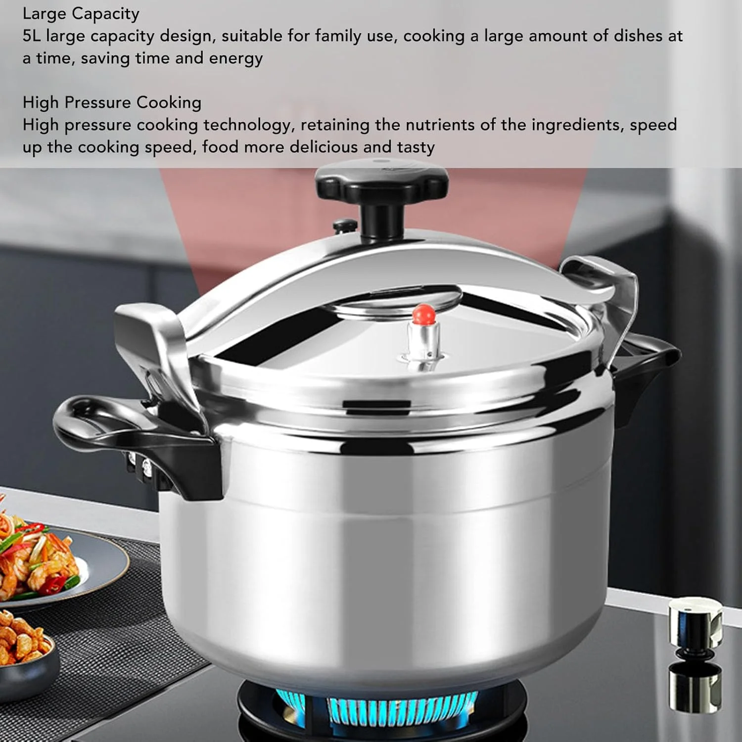 زودپز 5 لیتری Luocute، قابلمه فشاری آلیاژ آلومینیوم با دو دسته برای اجاق گاز، لایه داخلی بدون پوشش، پخت و پز سالم