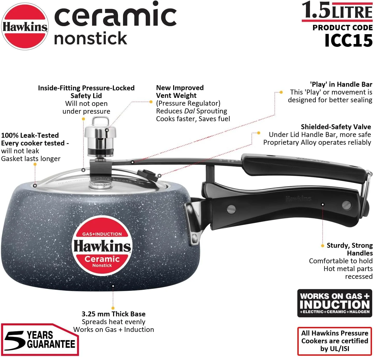 ست زودپز هندی/کنتورا هاوکینز با درب داخلی، گرانیتی سرامیکی نچسب، خاکستری (۱.۵ لیتر و ۳ لیتر) ست زودپز هندی/کنتورا هاوکینز با درب داخلی، گرانیتی سرامیکی نچسب، خاکستری (۱.۵ لیتر و ۳ لیتر)