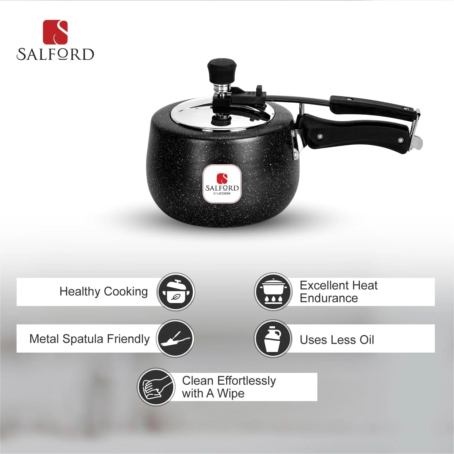 زودپز سرامیکی سالفورد بای یوکوک، درب داخلی محدب، مدل QPR، کف القایی، بدنه بیرونی مشکی خالدار، 3 لیتر زودپز سرامیکی سالفورد بای یوکوک، درب داخلی محدب، مدل QPR، کف القایی، بدنه بیرونی مشکی خالدار، 3 لیتر