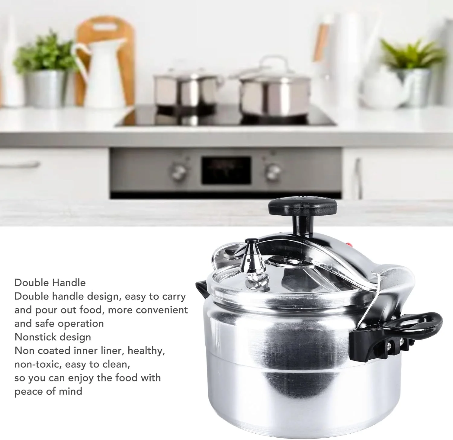 زودپز 5 لیتری Luocute، قابلمه فشاری آلیاژ آلومینیوم با دو دسته برای اجاق گاز، لایه داخلی بدون پوشش، پخت و پز سالم