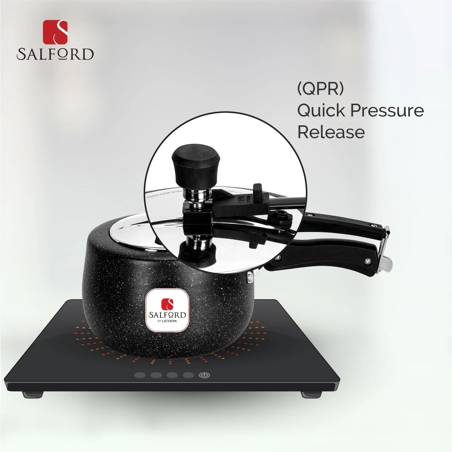 زودپز سرامیکی سالفورد بای یوکوک، درب داخلی محدب، مدل QPR، کف القایی، بدنه بیرونی مشکی خالدار، 3 لیتر زودپز سرامیکی سالفورد بای یوکوک، درب داخلی محدب، مدل QPR، کف القایی، بدنه بیرونی مشکی خالدار، 3 لیتر