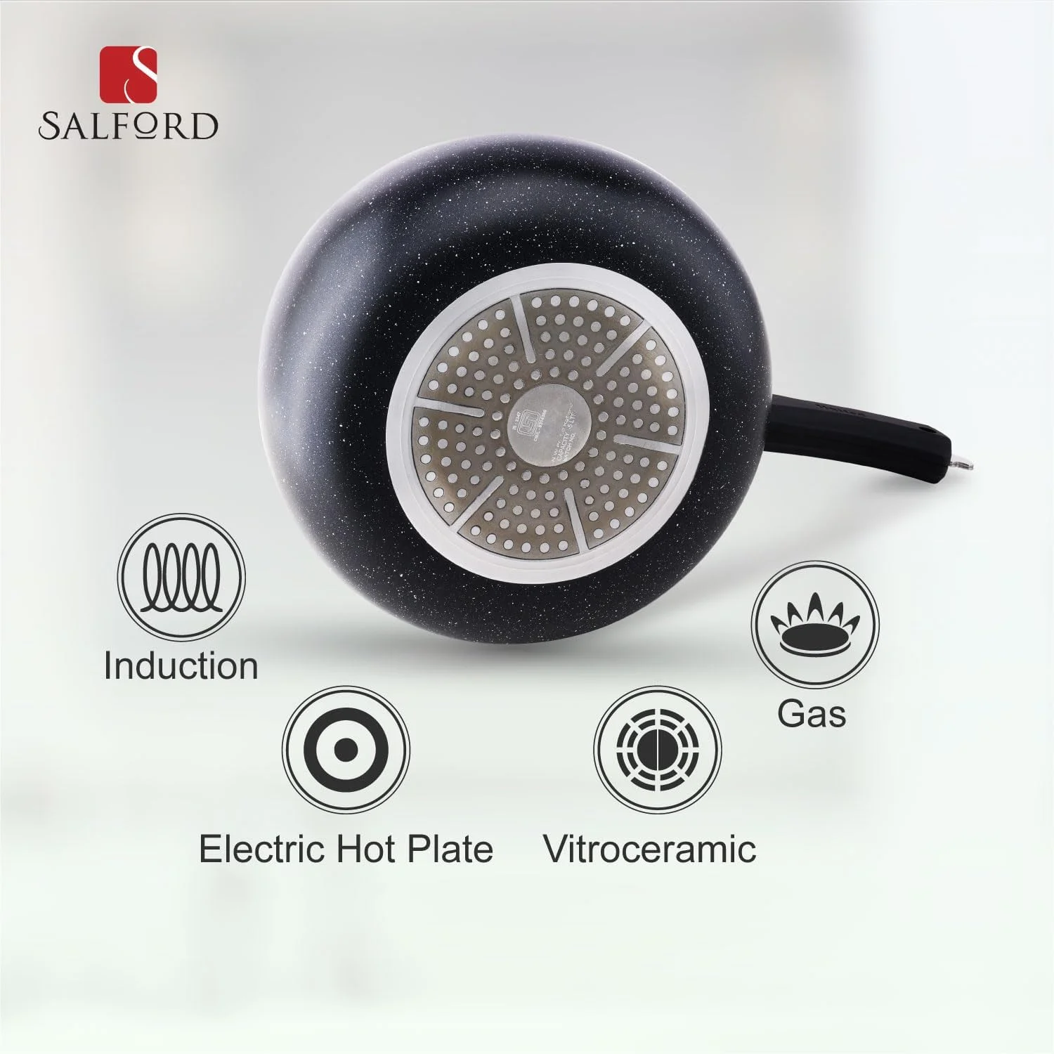 زودپز سرامیکی سالفورد بای یوکوک، درب داخلی محدب، مدل QPR، کف القایی، بدنه بیرونی مشکی خالدار، 3 لیتر زودپز سرامیکی سالفورد بای یوکوک، درب داخلی محدب، مدل QPR، کف القایی، بدنه بیرونی مشکی خالدار، 3 لیتر