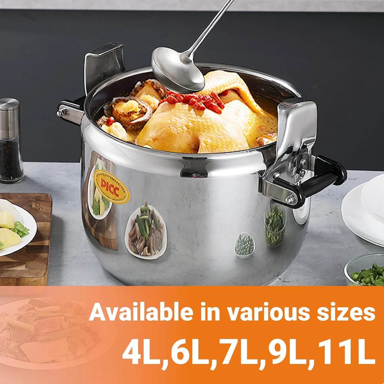 زودپز استیل 304، 5 در 1 چند منظوره با ظرفیت بزرگ مناسب برای پخت و پز روی اجاق گاز و اجاق های القایی، 22 سانتی متر