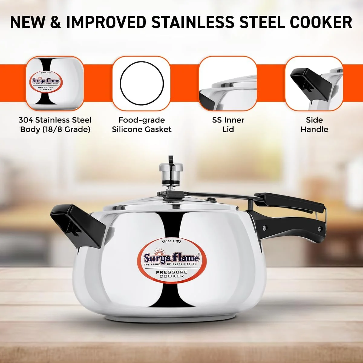 زودپز استیل سوریا فلیم 5 لیتری با درب داخلی، سازگار با گاز و القایی، دارای گواهی ISI (نقره ای) زودپز استیل سوریا فلیم 5 لیتری با درب داخلی، سازگار با گاز و القایی، دارای گواهی ISI (نقره ای)