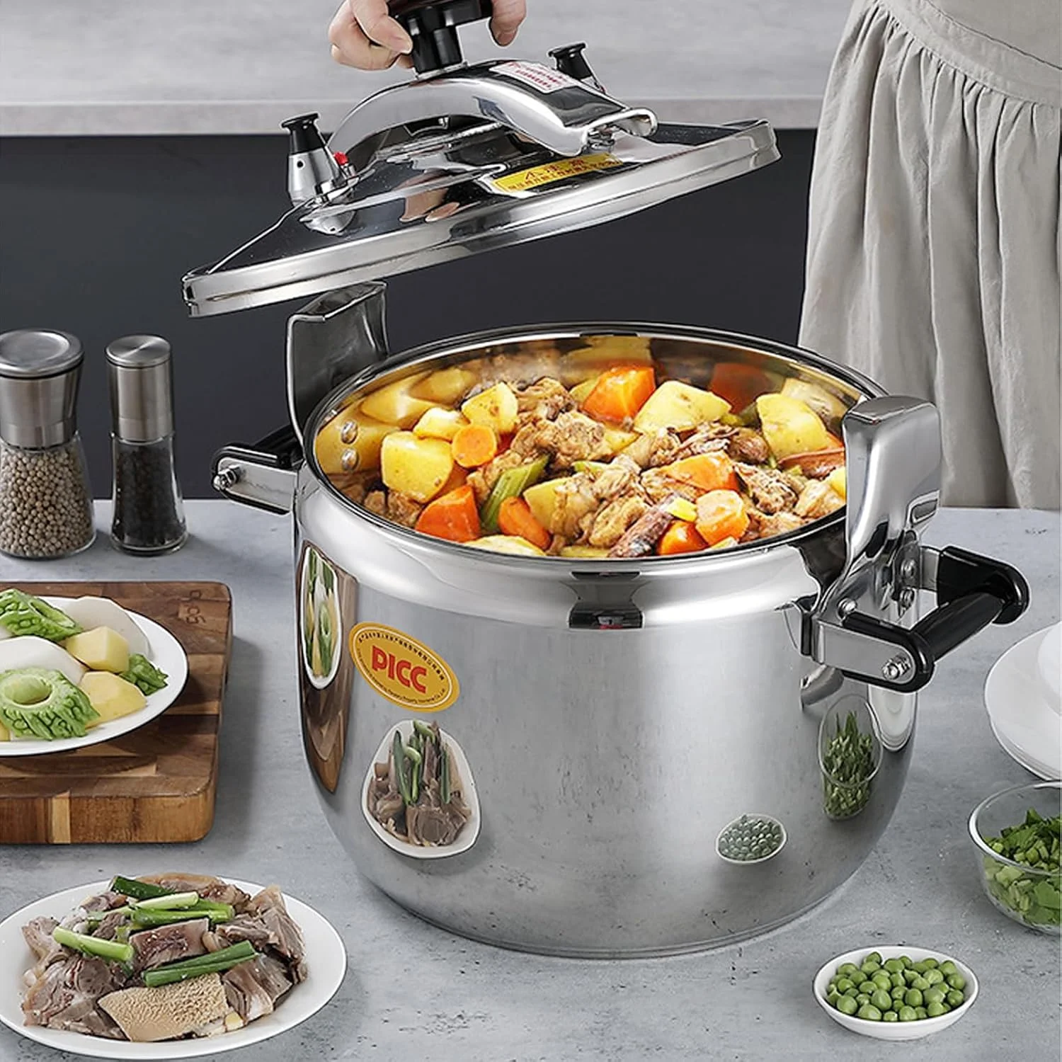 زودپز استیل 304، 5 در 1 چند منظوره با ظرفیت بزرگ مناسب برای پخت و پز روی اجاق گاز و اجاق های القایی، 22 سانتی متر