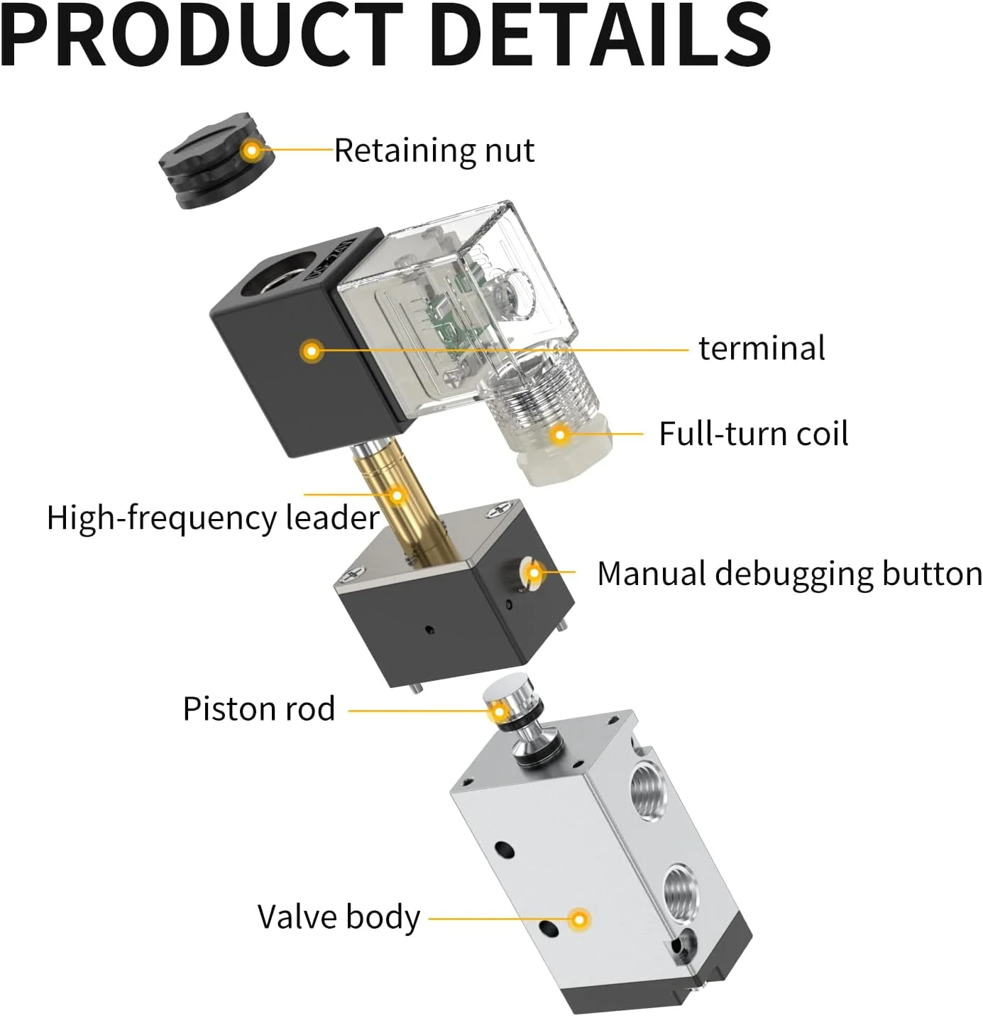 شیر برقی پنوماتیک HNJPC مدل 4V210-08، 2 موقعیت 5 راهه 12V/24V/110V/220V، شیر معکوس کننده سیلندر، شیر برقی تک بوبین، شیر الکتریکی پایلوت دار 220V، شیر کنترل الکترومغناطیسی (-DC24V)