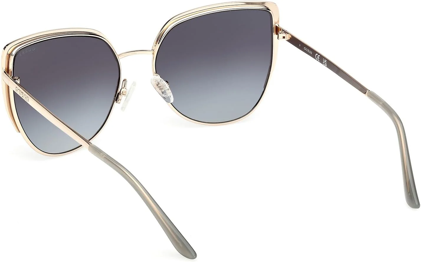 عینک آفتابی زنانه گربه ای فلزی طلایی کم رنگ براق گس