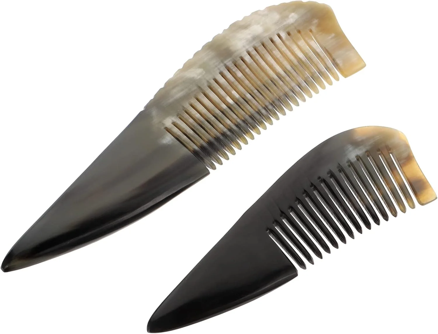 شانه مویی از جنس شاخ گاو طبیعی، دم موشی، ضد الکتریسیته ساکن، قابل حمل، ماساژور بدون دسته، جلوگیری از ریزش مو برای زنان و مردان (مشکی)، 2 عدد