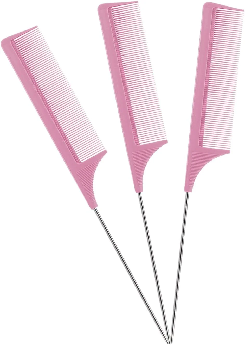 مجموعه 3 عددی ابزار حلقه مو، 2 حلقه ابزار بافت فرانسوی و 1 شانه دم موشی با پین فلزی، ابزار بافت مو، ابزار حالت دهنده حلقه مو برای زنان و دختران، صورتی