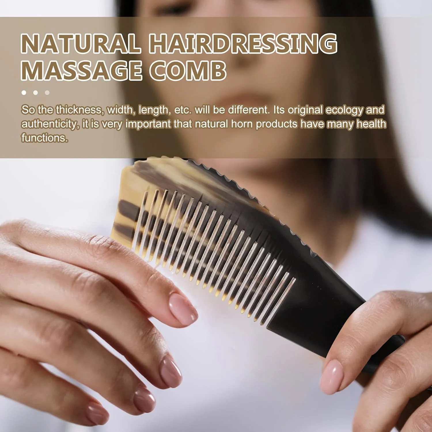 شانه مویی از جنس شاخ گاو طبیعی، دم موشی، ضد الکتریسیته ساکن، قابل حمل، ماساژور بدون دسته، جلوگیری از ریزش مو برای زنان و مردان (مشکی)، 2 عدد