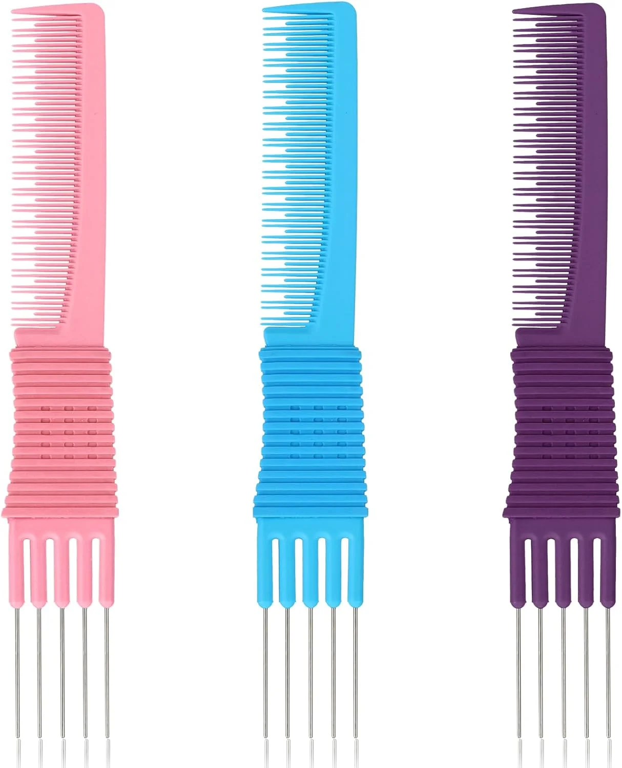 ست 3 عددی شانه پوش دهنده مو با دندانه فلزی، شانه حالت دهنده مو برای حجم دادن و بلند کردن مو به همراه شانه فلزی جدا کننده مو زنانه