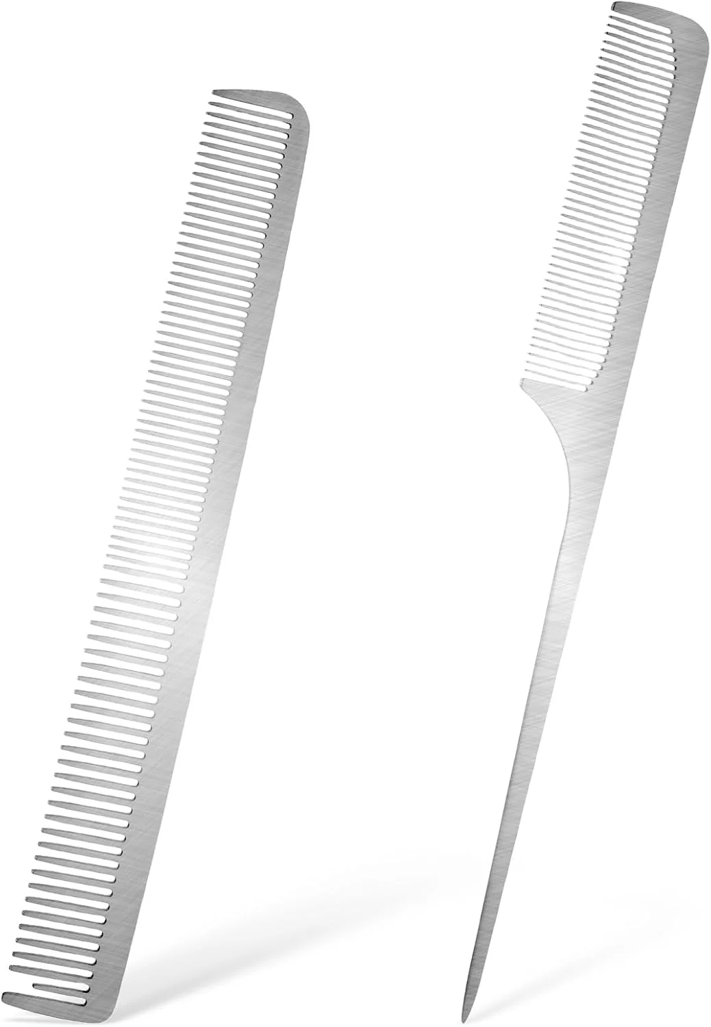 شانه مو استیل ضد زنگ 2 عددی، شانه های حالت دهنده مو با دندانه های ظریف، شانه دم موشی فلزی با دندانه های ریز برای آرایشگاه