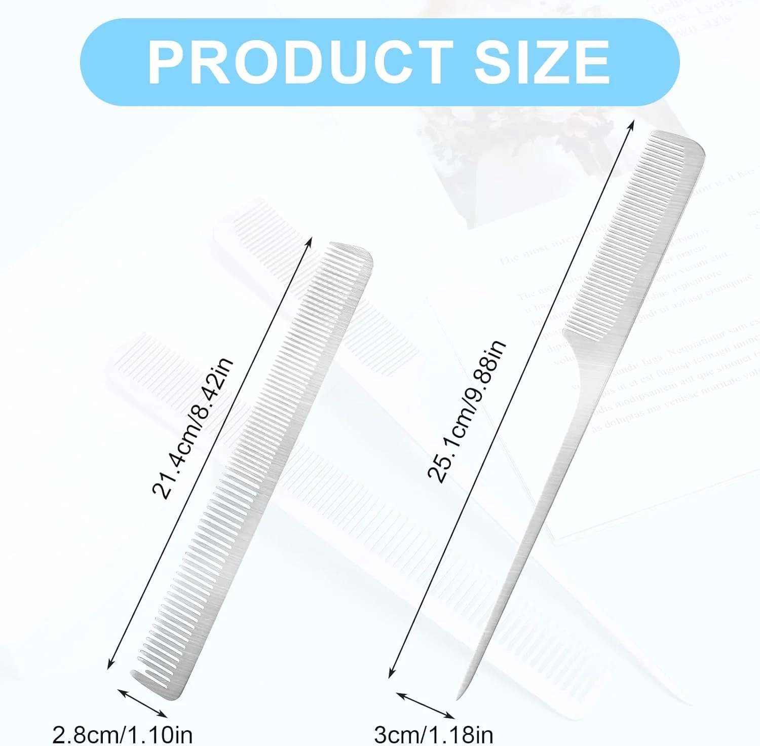 ست 2 عددی شانه فلزی استیل ضد زنگ، شانه دم موشی با دندانه های فلزی، شانه آرایشگاهی تخت، شانه پوش دهنده مو با دندانه های ظریف برای حالت دادن و برش موی زنان و مردان (نقره ای)