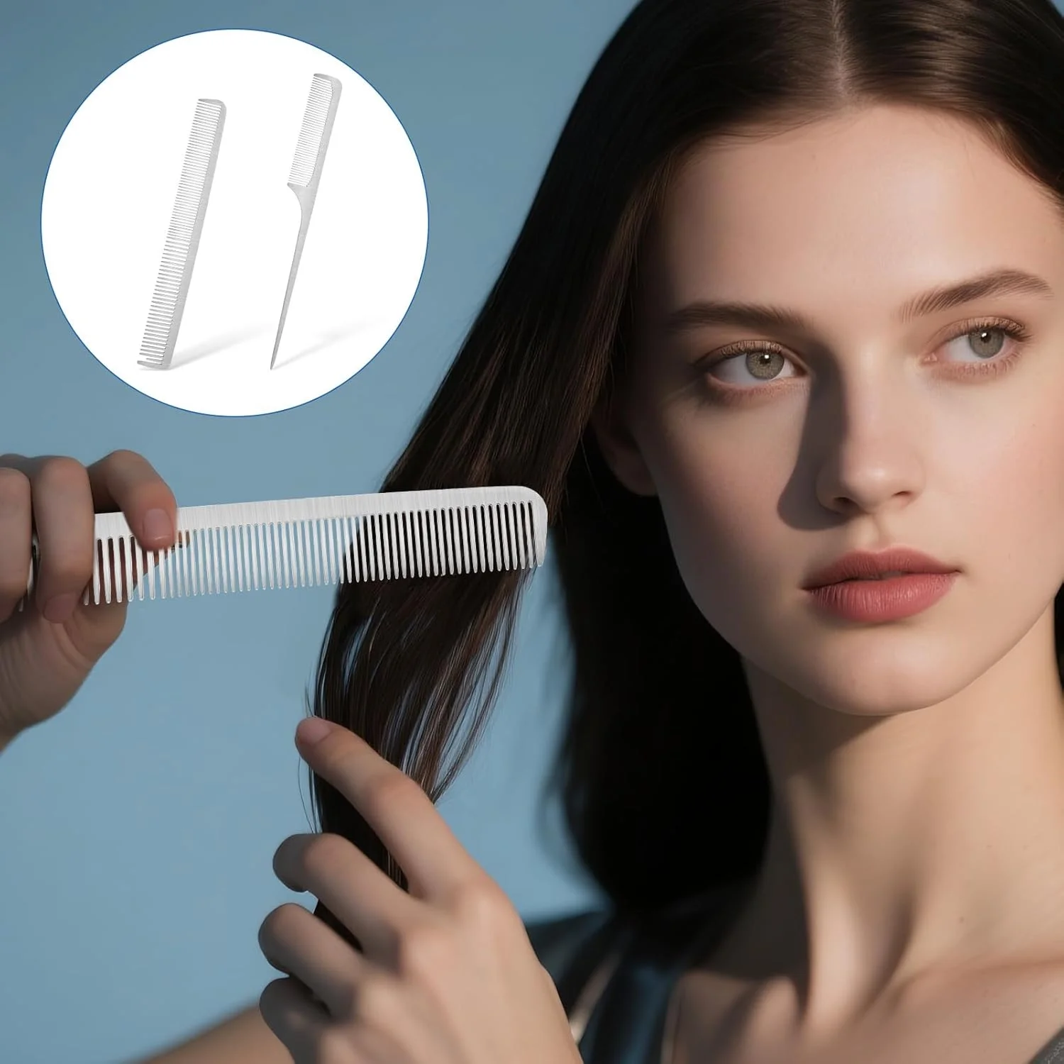 شانه مو استیل ضد زنگ 2 عددی، شانه های حالت دهنده مو با دندانه های ظریف، شانه دم موشی فلزی با دندانه های ریز برای آرایشگاه شانه مو استیل ضد زنگ 2 عددی، شانه های حالت دهنده مو با دندانه های ظریف، شانه دم موشی فلزی با دندانه های ریز برای آرایشگاه