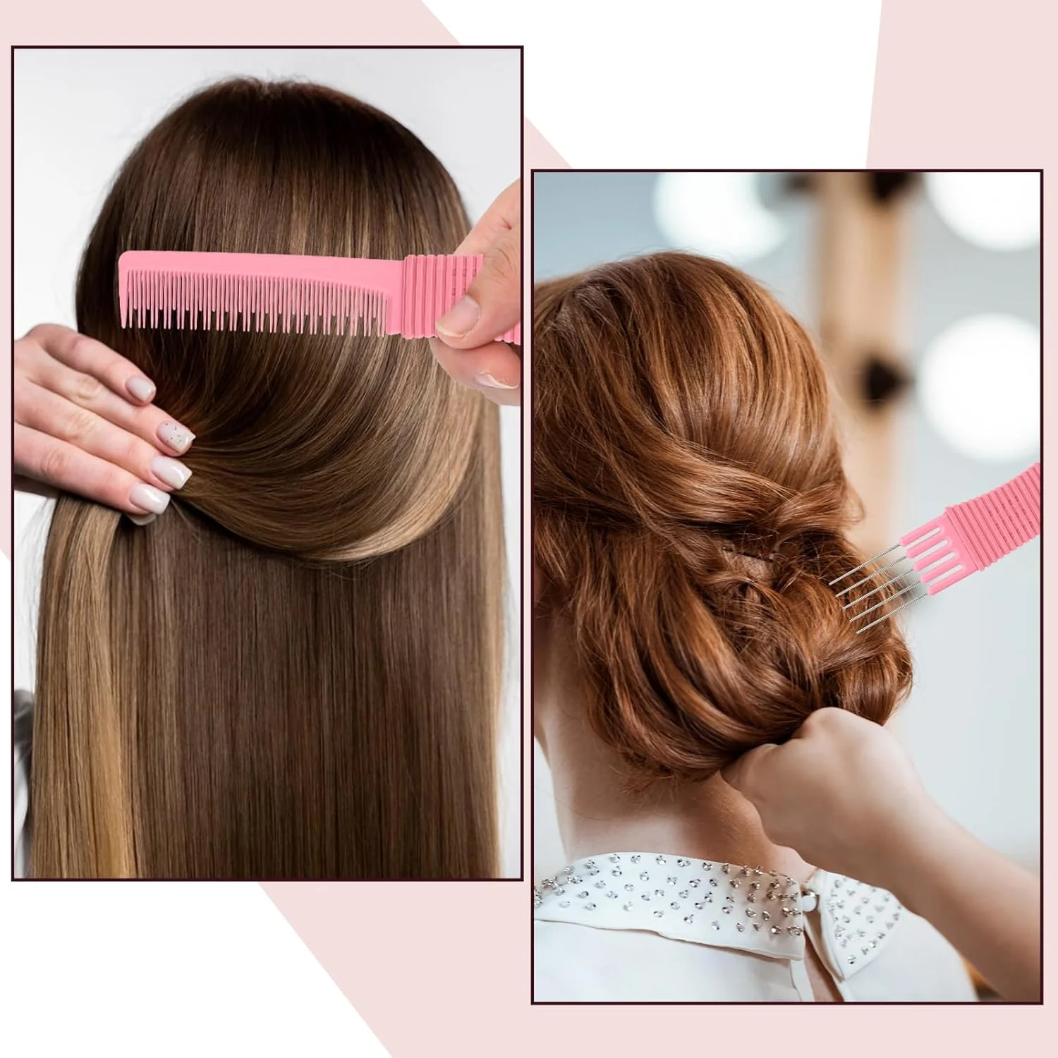 ست 3 عددی شانه پوش دهنده مو با دندانه فلزی، شانه حالت دهنده مو برای حجم دادن و بلند کردن مو به همراه شانه فلزی جدا کننده مو زنانه