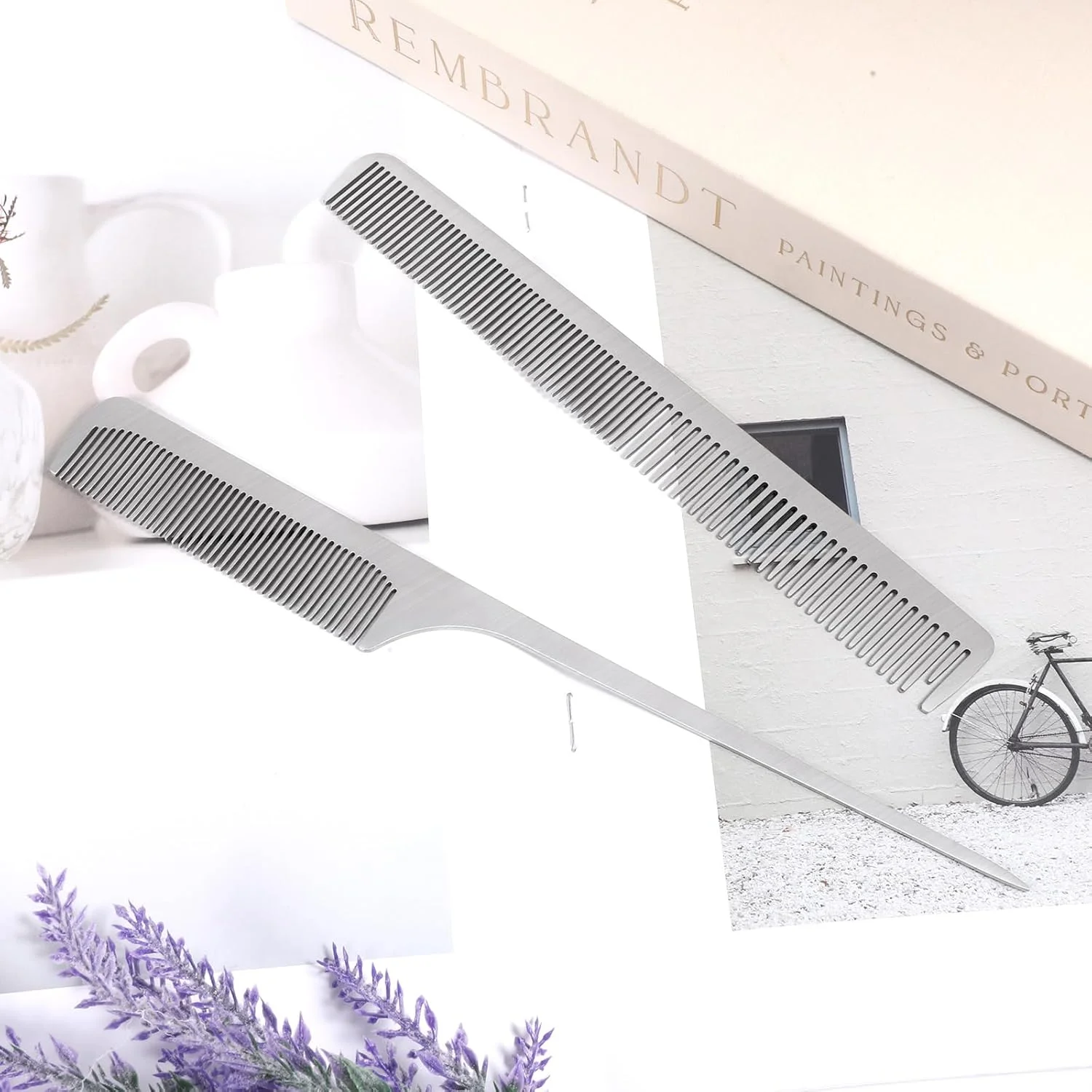 شانه مو استیل ضد زنگ 2 عددی، شانه های حالت دهنده مو با دندانه های ظریف، شانه دم موشی فلزی با دندانه های ریز برای آرایشگاه شانه مو استیل ضد زنگ 2 عددی، شانه های حالت دهنده مو با دندانه های ظریف، شانه دم موشی فلزی با دندانه های ریز برای آرایشگاه