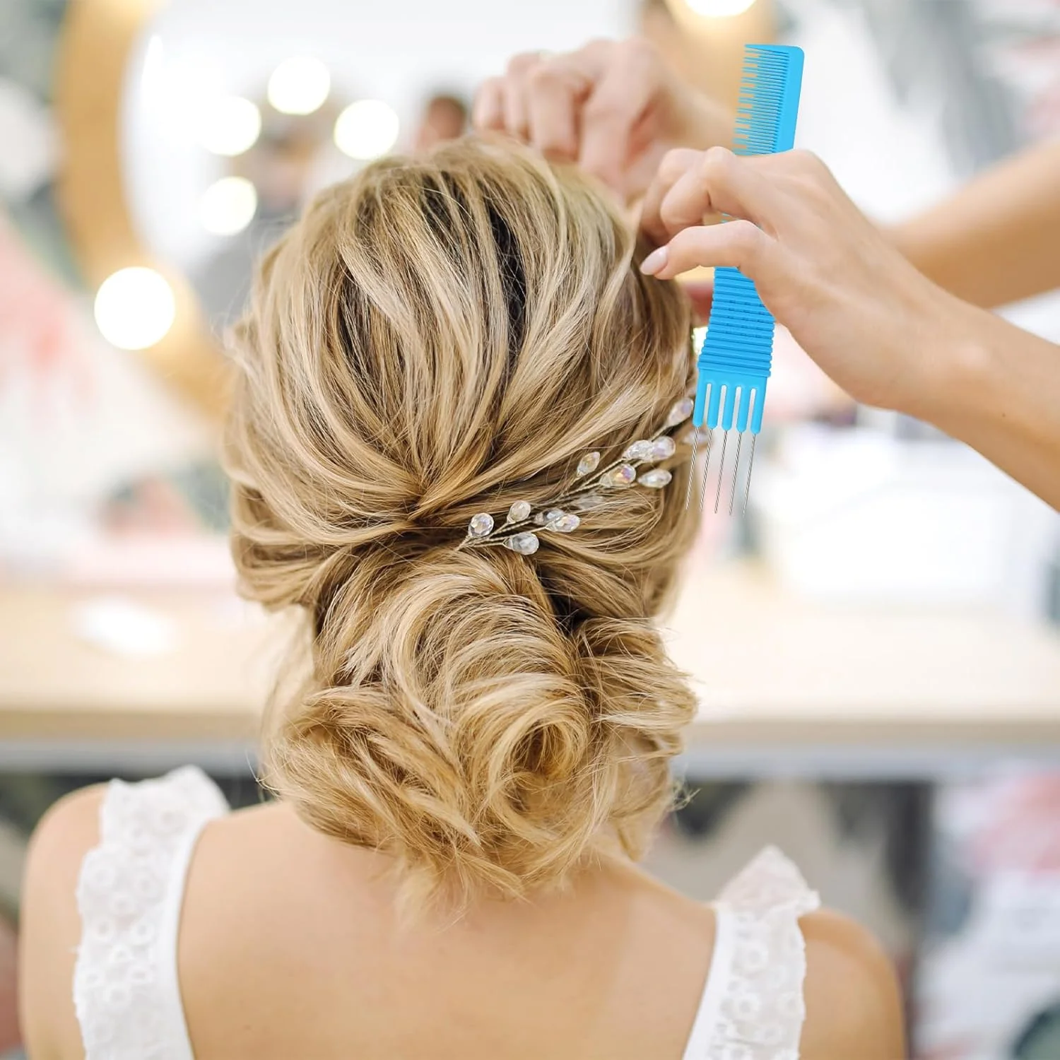 ست 3 عددی شانه پوش دهنده مو با دندانه فلزی، شانه حالت دهنده مو برای حجم دادن و بلند کردن مو به همراه شانه فلزی جدا کننده مو زنانه