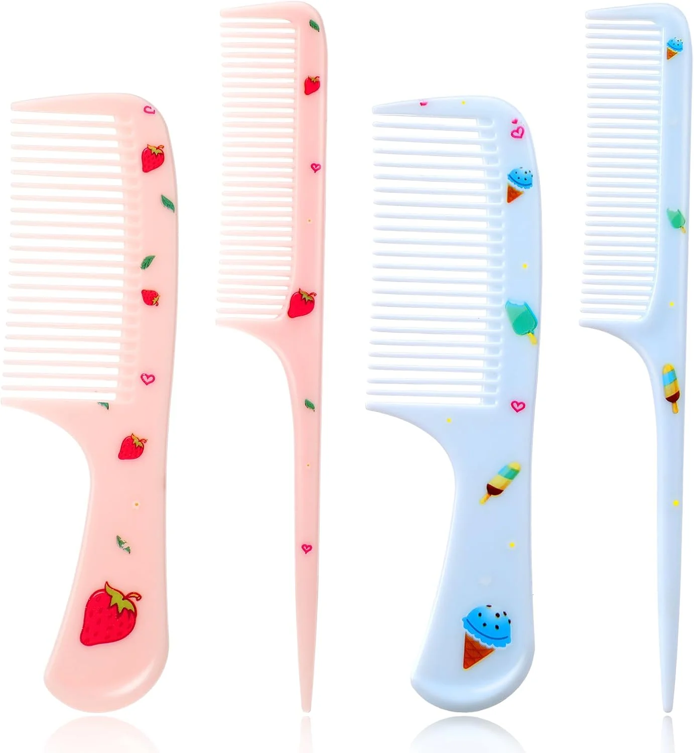 ست برس مو 4 عددی دخترانه پسرانه، برس موی کودکانه، برس موی پلاستیکی فانتزی، شانه دم باریک دندانه ریز برای موهای فر، صاف و بلند دخترانه، آبی + صورتی