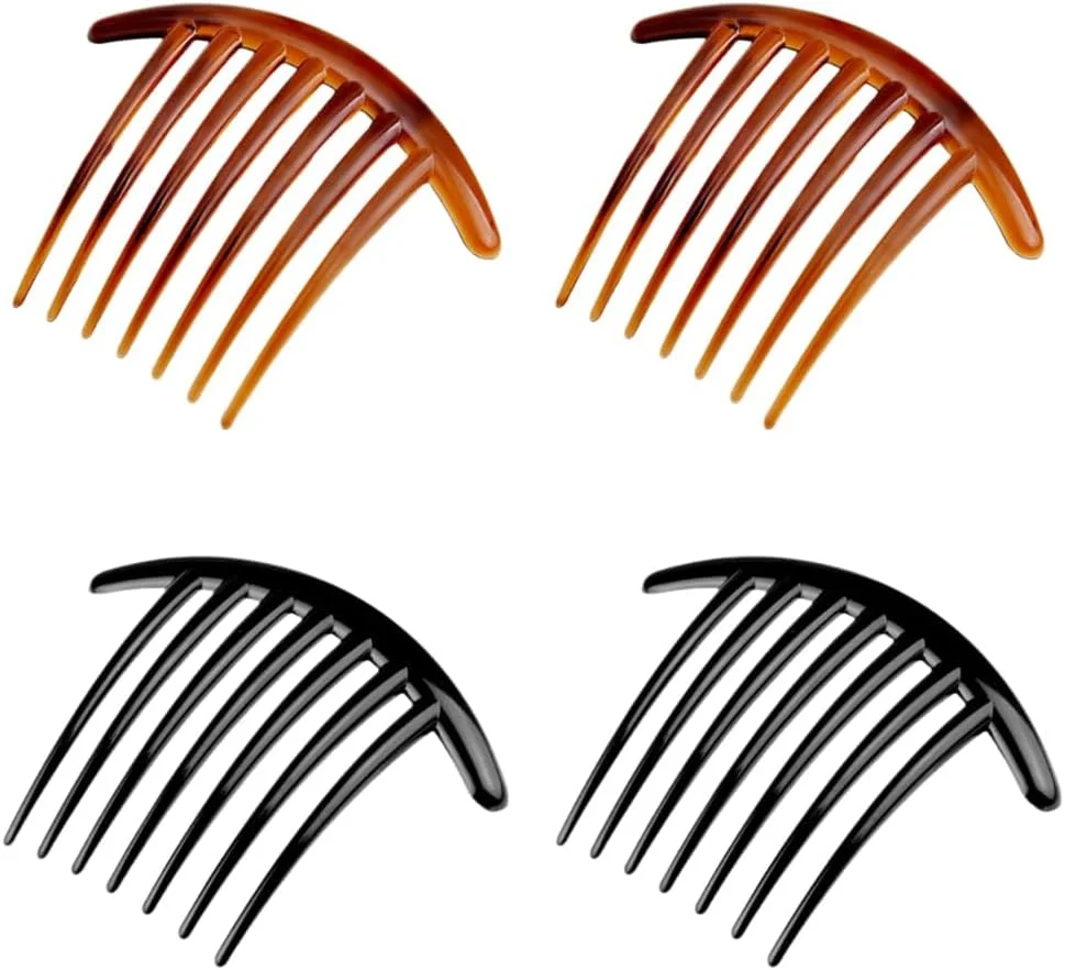 شانه موی پلاستیکی 7 دندانه زنانه 4 عددی، گیره موی فرانسوی، شانه موی کشویی برای دختران و زنان، لوازم جانبی موی پیچ خورده فرانسوی (4 اینچ)