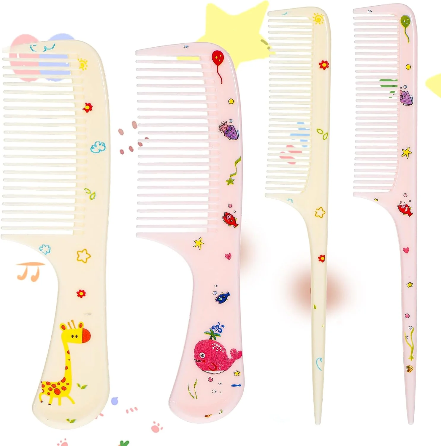 ست شانه 4 عددی کودک نوپا، شانه کوچک و ظریف دندانه ریز و دم موشی برای حالت دادن به موهای کودکان، شانه موی مینی پلاستیکی جداکننده، شانه موی ضد الکتریسیته ساکن برای موهای خیس و خشک دخترانه (صورتی زرد)