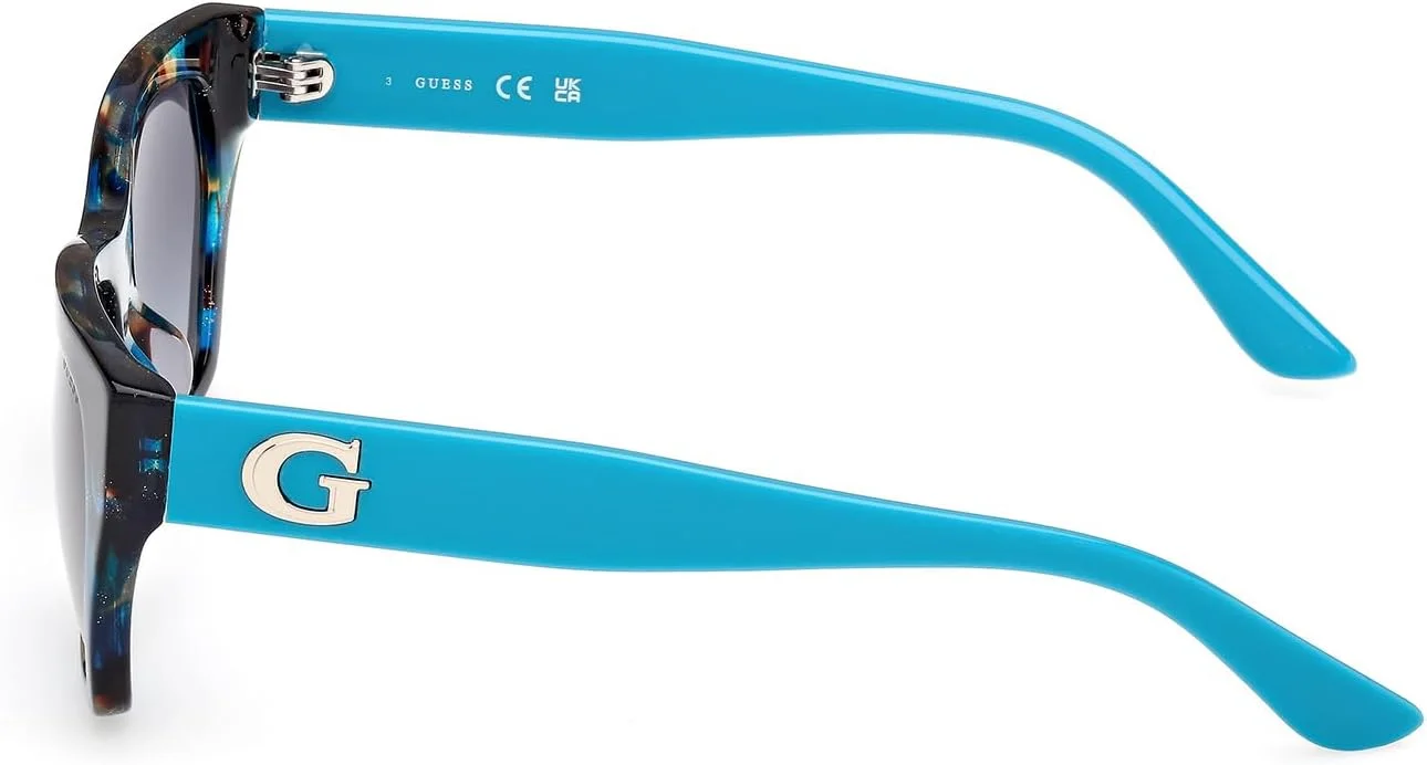 عینک آفتابی زنانه GUESS با فریم کامل هندسی، فیروزه ای، سایز 56